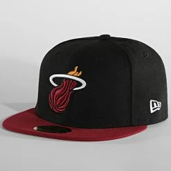 Promo ⌛ Casquette Fitted 59Fifty NBA Basic 10861622 Miami Heat Noir Rouge de New Era 🥰