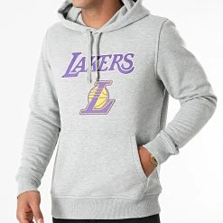 Meilleure vente 😍 Sweat Capuche Team Logo Los Angeles Lakers 11530758 Gris Chiné de New Era ✨