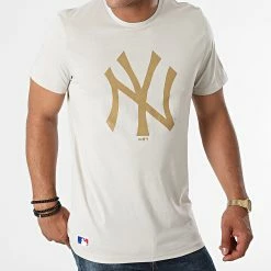Bon marché 🔔 Tee 👚 Shirt Team Logo New York Yankees 12033497 Beige de New Era ✔️