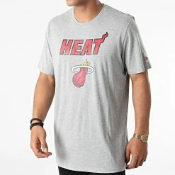 Vente flash ⌛ Tee 👚 Shirt Team Logo Miami Heat 11530751 Gris Chiné de New Era 🧨