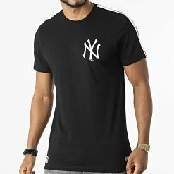 Meilleure affaire 😀 Tee 👕 Shirt A Bandes MLB Sleeve Taping New York Yankees 12369821 Noir de New Era 🛒