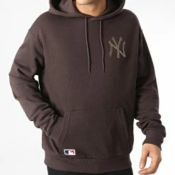Tout neuf 🤩 Sweat Capuche Large Embroidered Logo New York Yankees Marron de New Era 👍