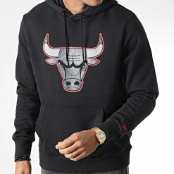 Meilleur prix 👍 Sweat Capuche Large Outline Logo Chicago Bulls Noir de New Era 💯