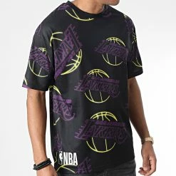 Le moins cher ✔️ Tee 👕 Shirt All Over Print Neon Los Angeles Lakers Noir de New Era 💯