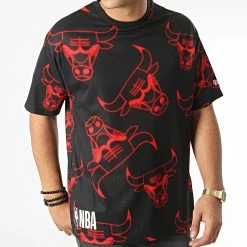 De gros 🎁 Tee 👕 Shirt All Over Print Neon Chicago Bulls Noir de New Era 😍