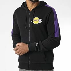 Meilleur prix 👍 Sweat Capuche Panel Los Angeles Lakers Noir de New Era 😍